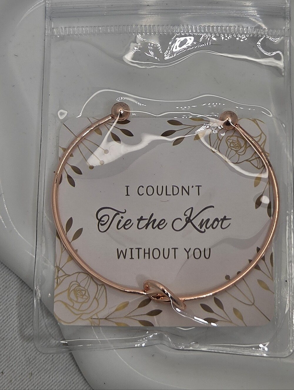 💍 Rose Gold "Tie The Knot" Love Knot Cuff Bracelet Bridesmaid Gift NIP 💍